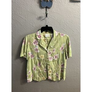 Alfred‎ Dunner Green Floral Shirt Button-up Women's Size 12